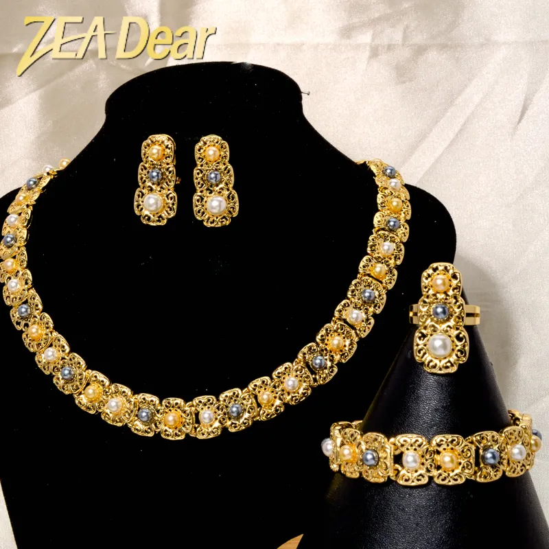 Conjunto de joyería de lujo de Oro brasileño de 18 quilates, conjunto de joyería Africana chapada en oro