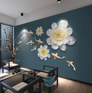 ZHIHAI <span class=keywords><strong>3D</strong></span> <span class=keywords><strong>en</strong></span> <span class=keywords><strong>relieve</strong></span> Lotus Nine Fish Ilustración Fondo <span class=keywords><strong>Pintura</strong></span> de pared Papel tapiz <span class=keywords><strong>3D</strong></span> - Product Image 2