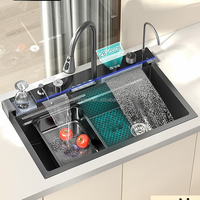 Robinet d'évier de cuisine à LED de luxe évier multifonction en acier inoxydable cascade moderne évier de cuisine à affichage numérique à bol unique