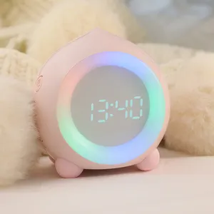 Sevimli şeftali şekli RGB LED gece işık için masa alarmı saat ses kontrolü Dazzle renk Count Down zamanlayıcı sıcaklık saat