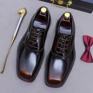 Zapatos Formales de Cuero Genuino para Hombre, con Punta Cuadrada, Clásicos para Bodas y Fiestas, Ligeros, Transpirables y Antideslizantes - Product Image 4