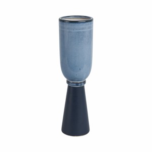 Vaso in Ceramica Moderno Blu Cilindrico Decorativo per Soggiorno, Ufficio, Camera da Letto e Vanità - Product Image 4