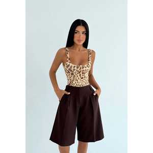 Shorts Mini Básicos Marrones, Cintura Alta Elástica, Estilo Casual, Talla XS, Transpirables y con Técnicas de Lavado, Corte Ajustado - Product Image 4