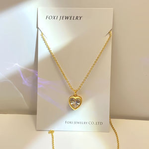 Nouveauté Collier Pendentif en Forme de Cœur en Cuivre Zircon Lien Brillant Rose Tendance Mignon Délicat Cadeaux de Mode - Product Image 2