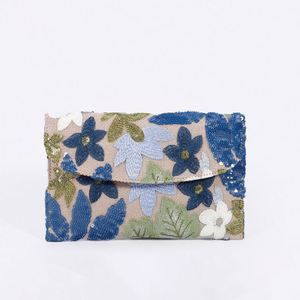 Women's Handmade Woven Straw Shoulder Clutch <b>Bag</b> for Summer 2025 Shining Glitter <b>Sequined</b> Floral Embroidered Open for Beach - Product Image 1