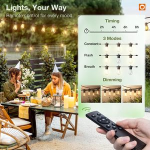 Addlon 150FT Outdoor String Lights LED Remote Dimmable Waterproof <b>Timer</b> 3 Modes Warm White Retro Edison Bulbs - Product Image 1