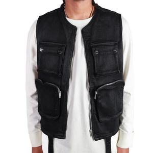 Chaleco de mezclilla encerado elástico de alta calidad para hombre con múltiples bolsillos con cremallera y correas - Product Image 1