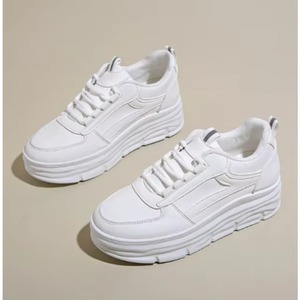 Zapatillas de Plataforma Blancas de Alta Calidad con Cordones Elegantes y Diseño de Punta Alta, que Aumentan la Estatura, Tendencia de Moda, Patrón Sólido, Temporada de Primavera - Product Image 2