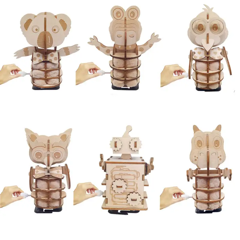 Penjualan pabrik 3D teka-teki kayu hewan peliharaan lucu anak-anak Diy jam perakitan hewan berjalan mainan pendidikan
