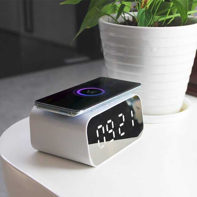 15W Wireless Charger Bluetooth Speaker Multifunction Hotel Bedside Table Led Display Mirror Screen Alarm Clock