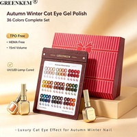 Ensemble de 36 couleurs de gel à ongles effet œil de chat sans TPO ni HEMA, couleurs automne-hiver or, rouge vin, ambre, marron, gel à ongles UV LED à retirer par trempage