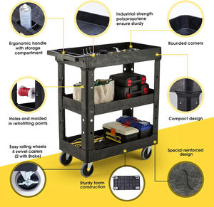 עגלת שירות כבדה בעלת 3 מדפים, עגלת עבודה מתגלגלת עם 4 גלגלים מסתובבים, מדפים עמוקים, מחזיקה בבטחה עד 550 פאונד, עגלת כלים. - Product Image 5