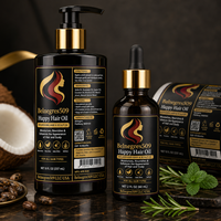 Étiquettes personnalisées pour flacons d'huile capillaire et pour le cuir chevelu, pour l'emballage de sérum nourrissant, autocollants cosmétiques noir et or avec instructions et code-barres