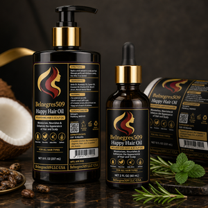 Étiquettes personnalisées pour flacons d'huile capillaire et pour <span class=keywords><strong>le</strong></span> cuir chevelu, pour l'emballage de sérum nourrissant, autocollants cosmétiques noir et or avec instructions et code-barres - Product Image 2