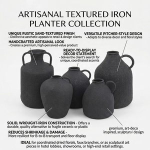 Vase Moderne en Fer Noir Mat pour Décoration Intérieure, Pot de Fleurs Sculptural Minimaliste, Centre de Table de Mariage, Jardinière Vintage - Product Image 5
