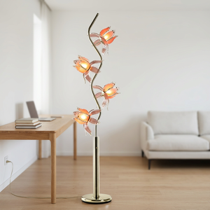 High Quality 4 Lotus Head Floor Lamp, Luxury Aesthetic <b>Standing</b> <b>Light</b>, Indoor Decor Lighting for Home Renovation, Hotel Project - Product Image 1