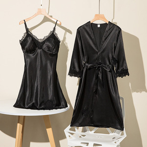 <span class=keywords><strong>Pigiama</strong></span> da donna estivo in raso tinta unita a maniche lunghe, stile <span class=keywords><strong>seta</strong></span> ghiaccio, set 2 pezzi - Product Image 2