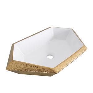 Lavabo de mano de cerámica irregular chapado en oro, artículos sanitarios dorados modernos - Product Image 2