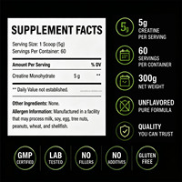 Créatine monohydrate en poudre, marque privée, 300 g, suppléments nutritionnels sportifs pour l'énergie et l'endurance, pour adultes