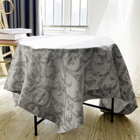 Mantel Redondo de Lino Francés 100% Jacquard Rústico con Estampado Personalizado, Verde, para Banquetes de Hotel
