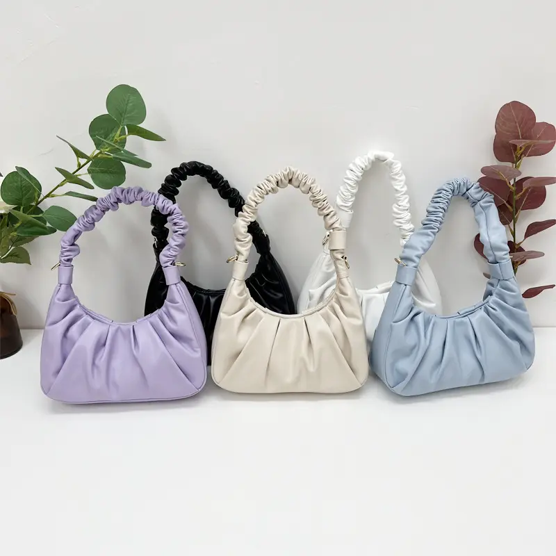 Wholesale Design Vintage Pleated Pu Leather Purses Square Bag Women Small Handbags Solid Color White Crossbody Wrinkle Cloud Bag