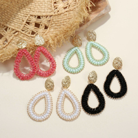 Boucles d'oreilles pendantes en métal martelé pour femmes, texture tissée, cristal de verre en forme de goutte, bijoux tendance, cadeau tropical pour les vacances