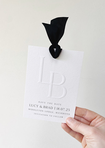 Étiquette en papier <span class=keywords><strong>de</strong></span> coton gaufré Middleton « Save the Date » avec ruban <span class=keywords><strong>de</strong></span> soie pour cartes <span class=keywords><strong>de</strong></span> visite <span class=keywords><strong>de</strong></span> vêtements - Product Image 6