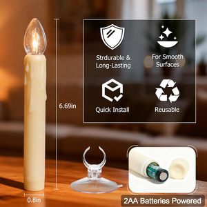 เทียน LED ขนาด 6.7 นิ้ว พร้อมเซ็นเซอร์ตรวจจับแสงสว่างและความมืด จำนวน 6 ชิ้น ใช้แบตเตอรี่ ไม่มีเปลวไฟ พร้อมถ้วยดูดติดกระจก - Product Image 4