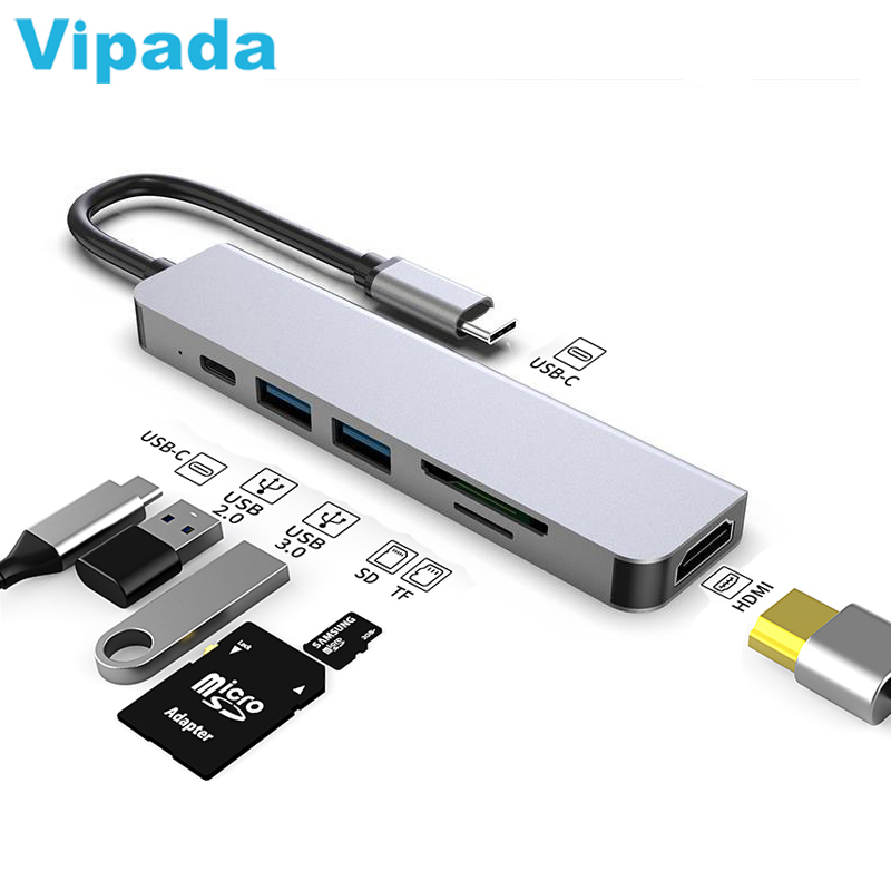 Новинка 6 в 1 USB C концентратор PD SD/TF кардридер USB 3,0 док-станция для ноутбука с несколькими портами адаптер для передачи данных Тип C концентратор