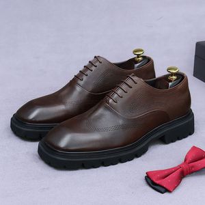 ASTON M.JAZZ Elegant Derby Dress Shoes Men Handmade Brogue Design Genuine Cowhide Leather Lace-up Square Toe Light Soft - Product Image 4
