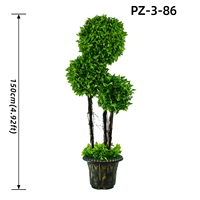 Pohon Topiary Bola Tiga Buah Buatan dalam Pot, Tanaman Hijau Boxwood Palsu untuk Proyek Lanskap Taman Villa Luar Ruangan