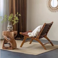 Fauteuil en cuir tressé de style scandinave minimaliste - Super confortable pour les salons, les balcons, les hôtels, les cafés, les salles à manger