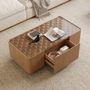 Table basse convertible avec plateau en verre de 46,8 pouces, style mid-century, tiroirs cachés, en MDF noyer naturel, meuble rectangulaire moderne pour salon - Product Image 3