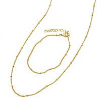 Ensemble collier et bracelet plaqué or fini en gros, chaîne à perles à clipser, bijoux unisexe DIY, accessoires haut de gamme