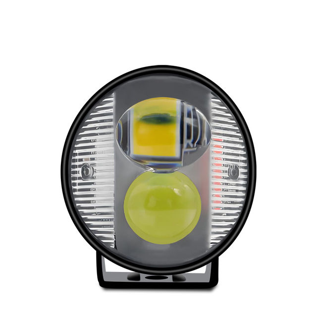 Universal Motorcycle LED Headlight Round Projector Lens Dual Color Auxiliary Spotlight Lamp for ATV Scooter Cafe Racer