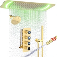 Système de Douche Double avec Pommes de Pluie Rectangulaires 6 pouces, Pommes de Douche Latérales, Affichage LED, Commutateur 3 Voies, Laiton/Acier Inoxydable Brossé