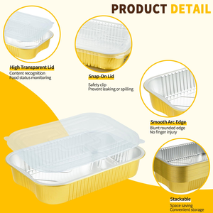 Disposable Gold Rectangular Eco-Friendly Food Grade Bowl 200ml Aluminium <b>Foil</b> <b>Container</b> with Plastic Lid Customised - Product Image 4
