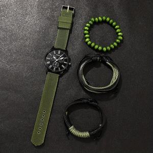 6310 4 шт./комплект, мужские Модные кварцевые часы с зеленым нейлоновым ремешком - Product Image 3