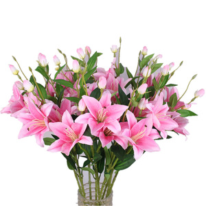 O-X216 Blanc <span class=keywords><strong>lys</strong></span> <span class=keywords><strong>Rose</strong></span> fleurs artificielles faux soie vraie touche fleurs de <span class=keywords><strong>lys</strong></span> <span class=keywords><strong>bouquet</strong></span> pour table de mariage pièce maîtresse de vase - Product Image 1