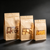 Sachet en papier kraft auto-scellant avec fermeture éclair, sac d'emballage autoportant pour biscuits, bonbons, noix, aliments, marque de premier plan PT