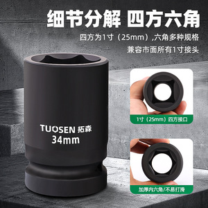 Tuosen Air Impact Wrench Socket 34mm 24mm High Carbon Steel Black Pneumatic Tool for <b>Car</b> Tire Repair - Product Image 5