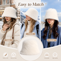 Chapeau Bob Femme en Fourrure de Lapin Rayé Blanc Taille Unique Chaud Coupe-Vent Doux Peluche Hiver Mode Extérieur Voyage Décontracté Quotidien