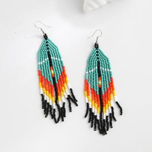 Pendientes bohemios con borlas y cuentas, pendientes colgantes con diseño geométrico para mujer, joyería hecha a mano de estilo étnico - Product Image 2