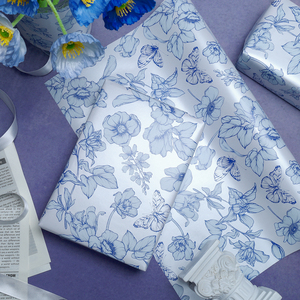 Vintage Line Drawing Blue Flower Butterfly <b>Gift</b> Wrapping Paper Eco Friendly For <b>Wedding</b> Party Bridal <b>Gift</b> Packaging Wholesale - Product Image 5