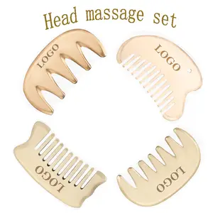 metal copper Gua Sha Comb head massage Custom Logo Scalp Massage Tool Wholesale Square brass Gua Sha Hair Comb guasha massager