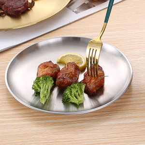 Stainless Steel Round Plate 304 Gold Silver Dinner Plate Korean <b>BBQ</b> Meat <b>Tray</b> Fruit Plate Buffet Serving Dish - Product Image 2