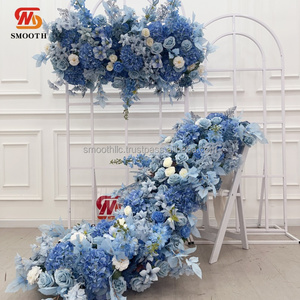 ฉากหลังงานแต่งงานออกแบบพิเศษ ตกแต่งด้วยดอกไม้ประดิษฐ์สีฟ้าอย่างสวยงาม - Product Image 6