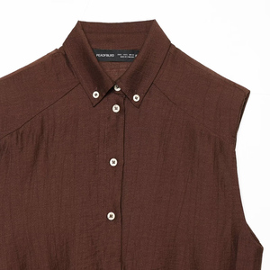 PB&ZA Donna 2026 Nuova Moda Estiva Camicette in <span class=keywords><strong>Lino</strong></span> con Fiocco Vintage Senza Maniche Marrone Camicie Femminili Chic Top - Product Image 3