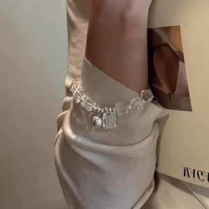 Bracelet carré en argent sterling S925 avec cristal blanc naturel, design géométrique, cordon élastique, bijoux pour femmes à porter au quotidien - Product Image 3