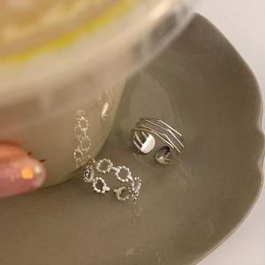 Bague en argent pur S925, version coréenne, ligne irrégulière creuse, cercle incrusté, pour femme, superposée, douce, cool, niche, pour l'index - Product Image 2